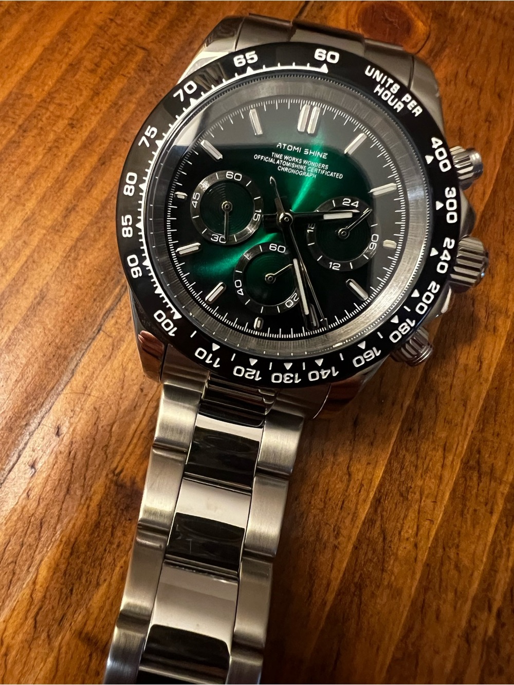 Men's Stainless Steel Watch with Green Dial